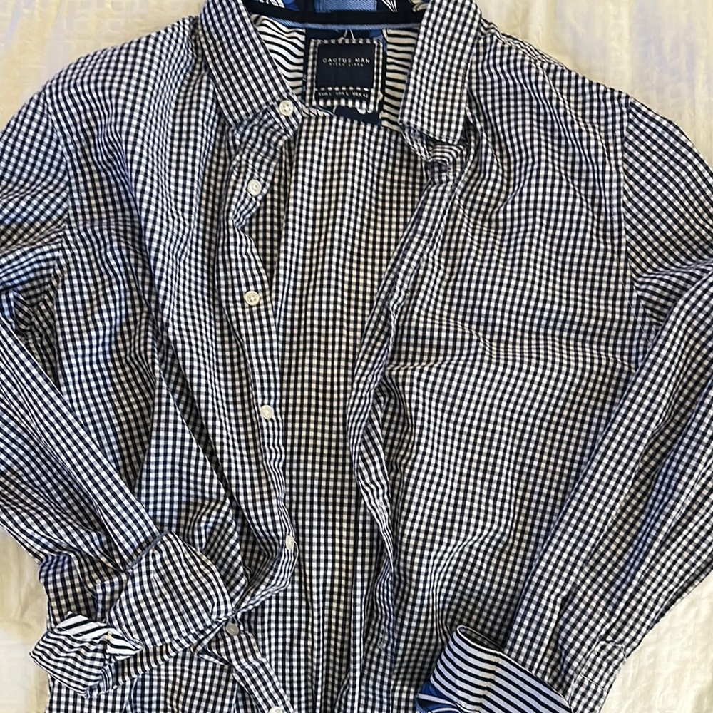 Cactus Man Size Large Navy gingham Button-Up Shirt Flipcuff business casual
